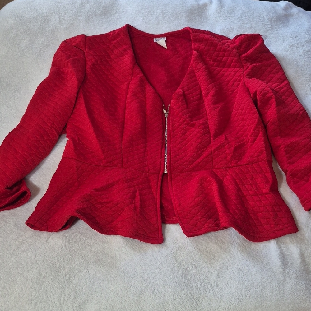 Red Quilted Peplum Zip-Front Jacket Sz. 2X